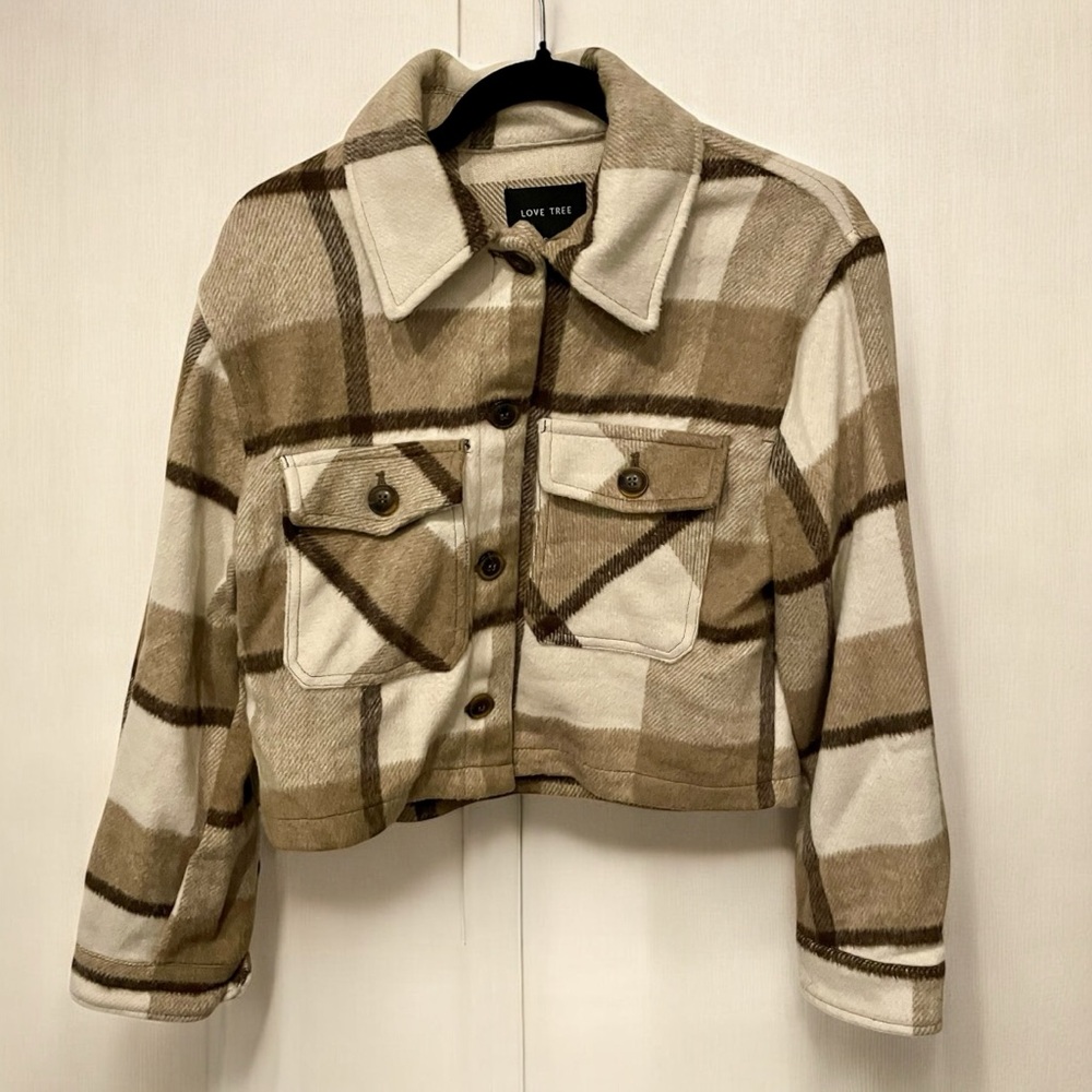 Love Tree Cream Plaid Shacket Jacket Size S - Picture 7 of 11